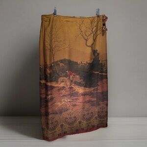 VTG Ralph Lauren Maxi Wrap Skirt Sz 16 Brown Equestrian Horse Fox Hunt Wool 35”